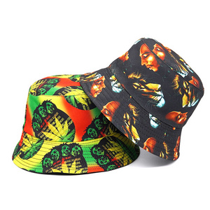 Fashion Hot Beach Travel New  For Men Women Double Side Reversible Cap Jamaica Panama Fisherman Hats Bob Marley Print Bucket Hat