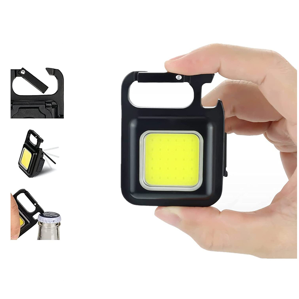 With Folding Bracket Bottle Opener Magnet Base COB Rechargeable Keychain Mini Flashlight