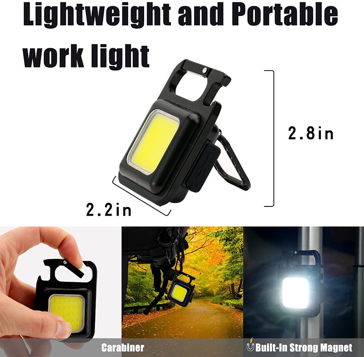 With Folding Bracket Bottle Opener Magnet Base COB Rechargeable Keychain Mini Flashlight