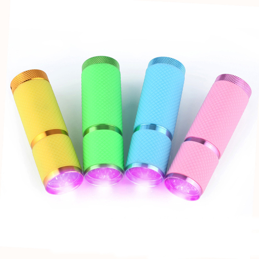 Rubber Coated Glow Purple Light Stains Detector Mini 9 LED Gel Nail Curing UV Flashlight