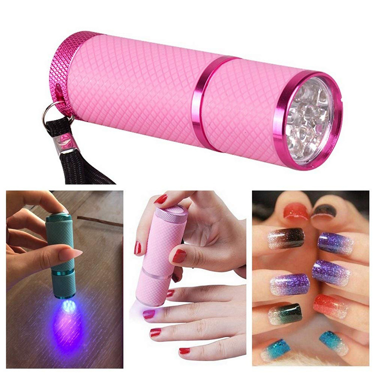 Rubber Coated Glow Purple Light Stains Detector Mini 9 LED Gel Nail Curing UV Flashlight