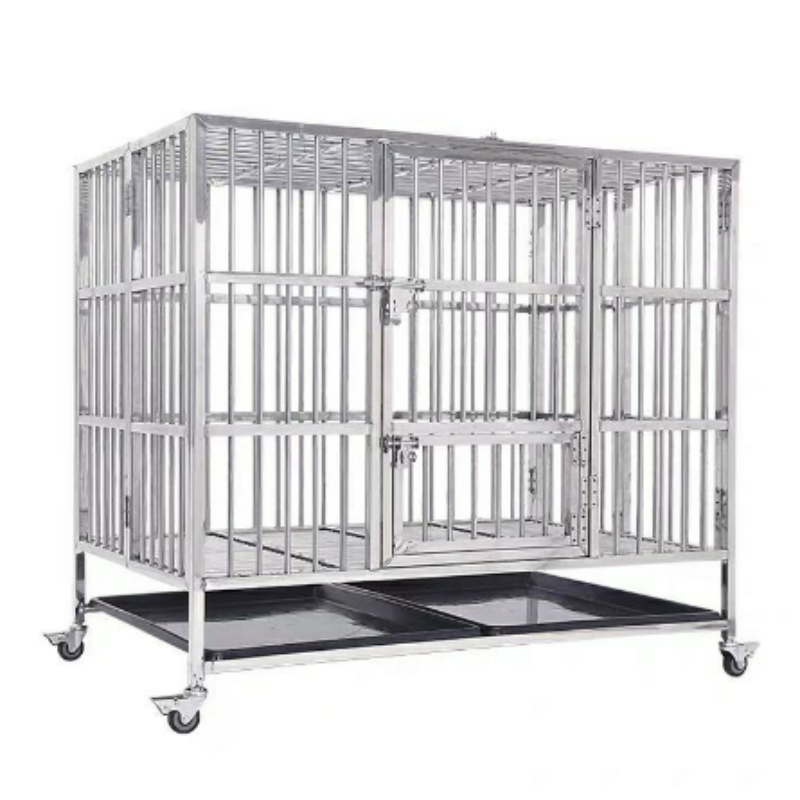 Top Quality Stackable Foldable Stainless Steel Single And Double Door Dog Cage With Wheels