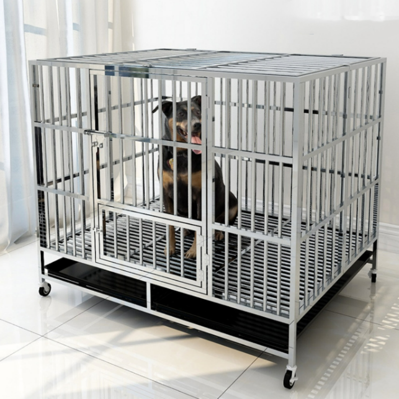 Top Quality Stackable Foldable Stainless Steel Single And Double Door Dog Cage With Wheels