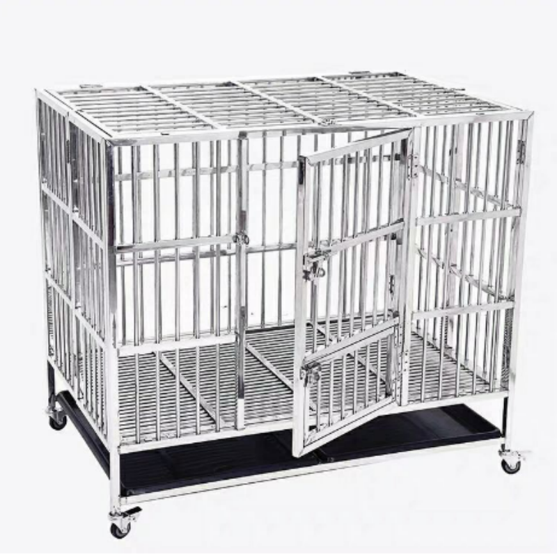 Top Quality Stackable Foldable Stainless Steel Single And Double Door Dog Cage With Wheels