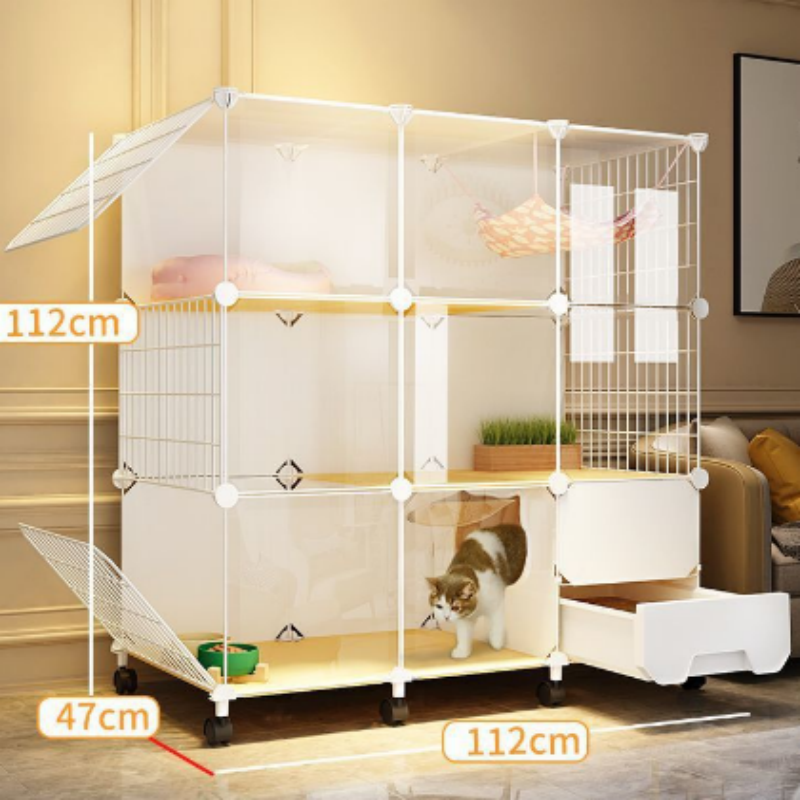 Factory High Quality Metal Iron Cat Cage With Cat Litter Box And Wheels