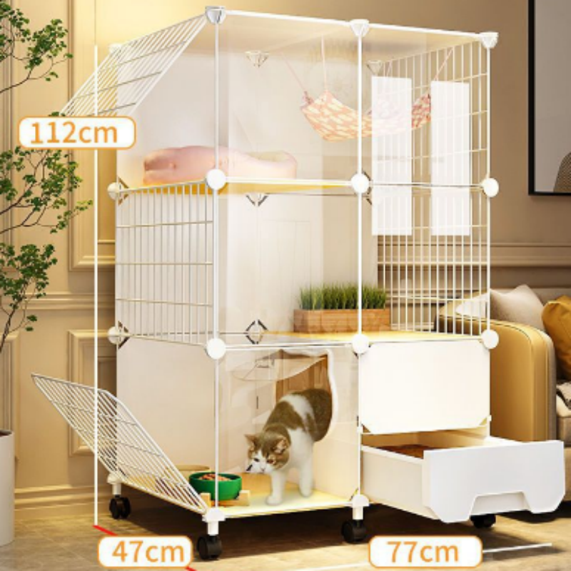 Factory High Quality Metal Iron Cat Cage With Cat Litter Box And Wheels