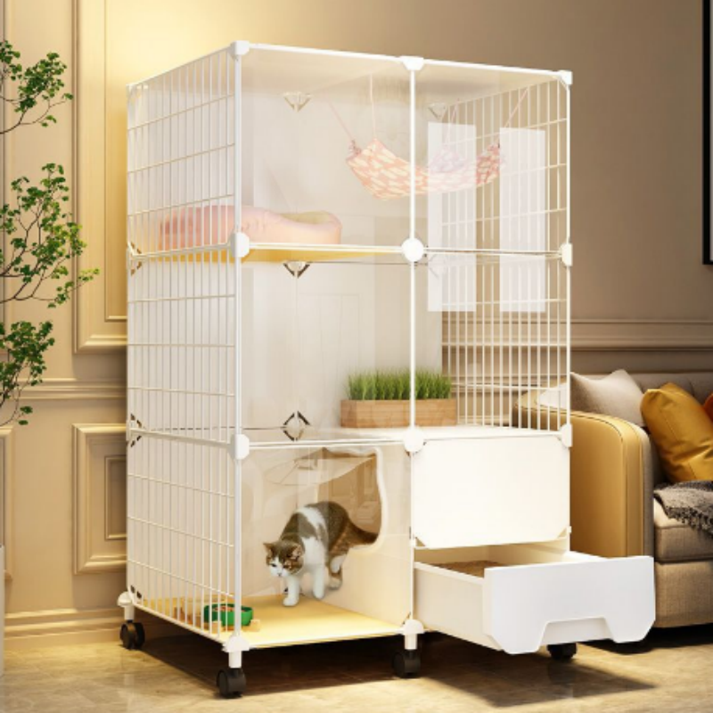 Factory High Quality Metal Iron Cat Cage With Cat Litter Box And Wheels