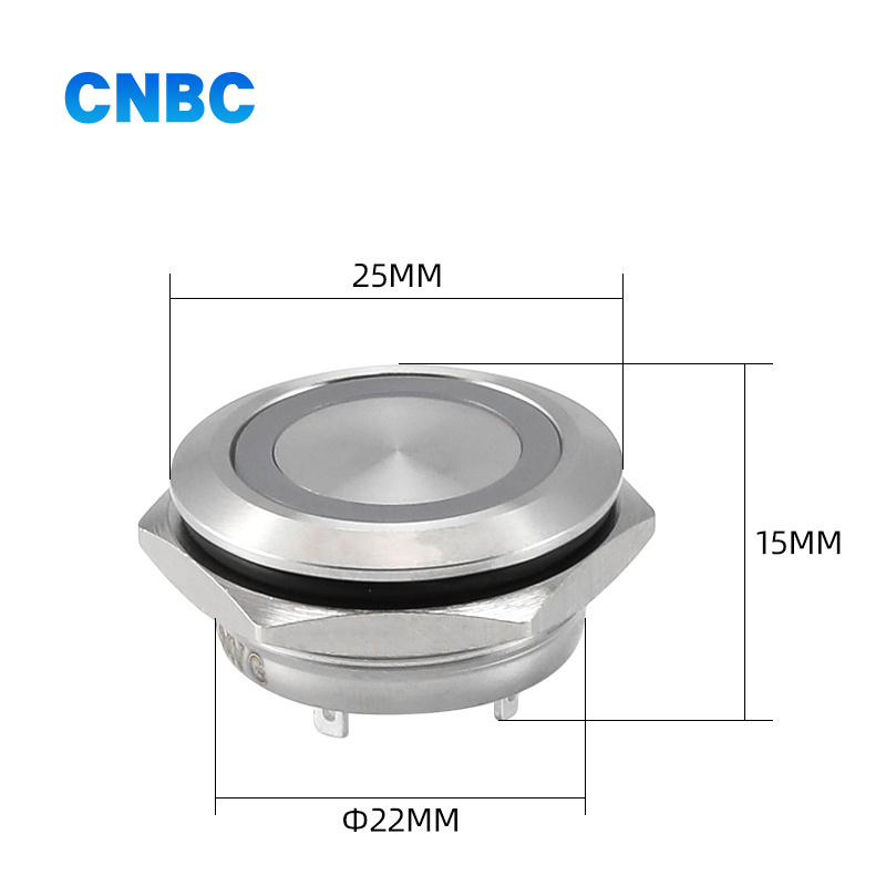 22mm mounting hole size on off 1NO momentary 12v metal push button switch with ring led