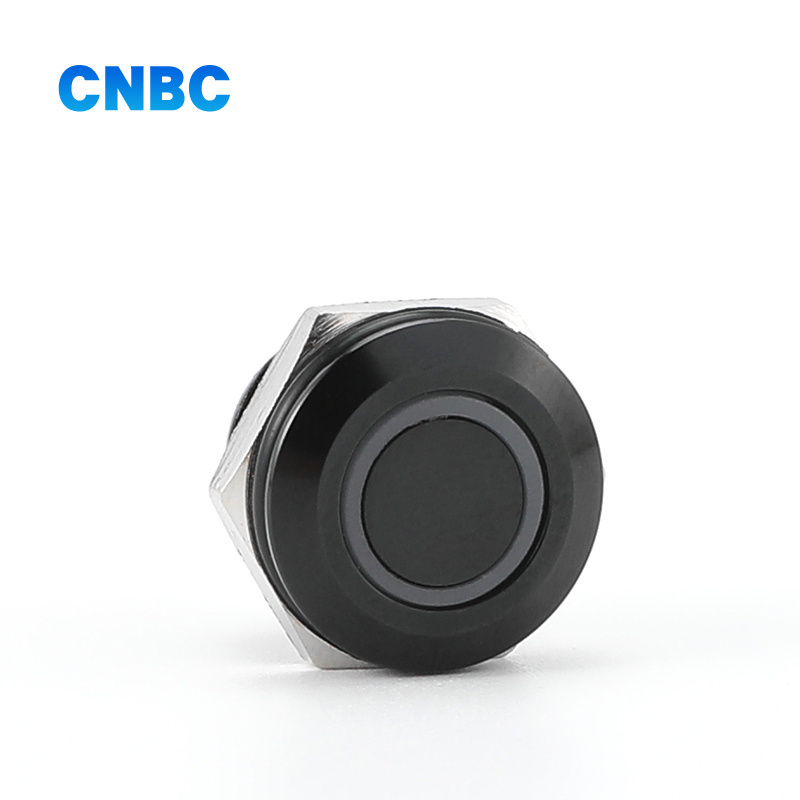 12mm mini short type momentary black shell metal LED push button switch with 4 pins