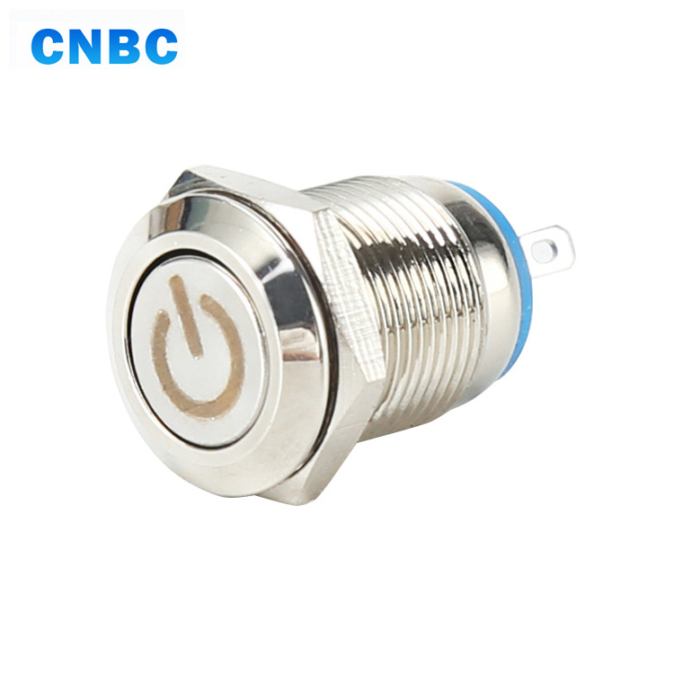 CE Certificate 12mm mounting hole size  24v 110v 220v metal momentary led 12v push button switch with power symbol