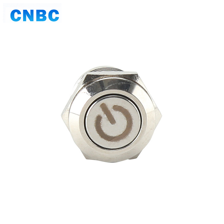 CE Certificate 12mm mounting hole size  24v 110v 220v metal momentary led 12v push button switch with power symbol