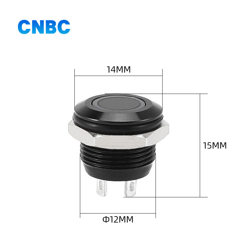 12mm mini short type momentary black shell metal LED push button switch with 4 pins