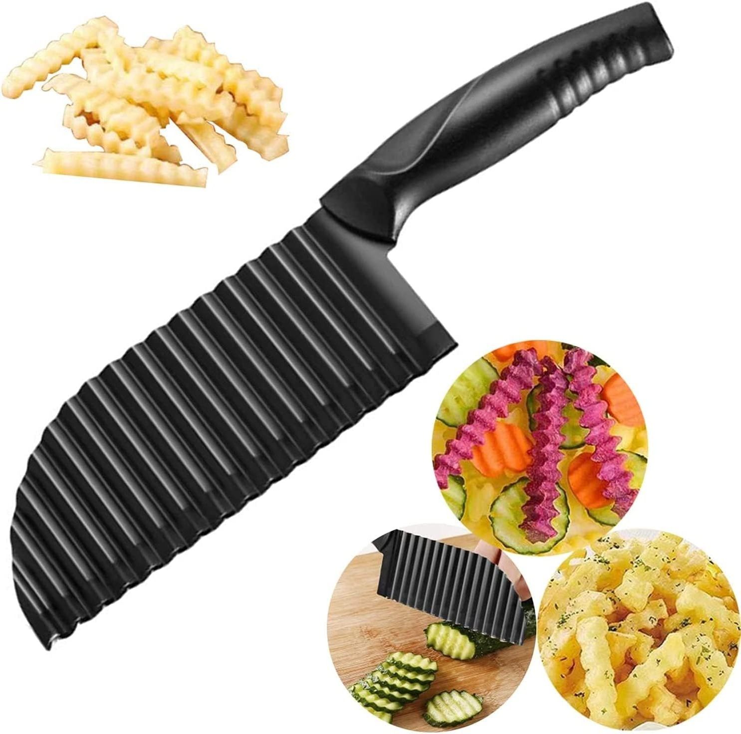 Stainless Steel Crinkle Potato Cutter Handheld Chipper Chopper Vegetable Salad Chopper Knife Wave French Fries Slicer