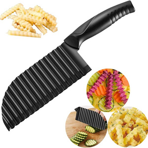 Stainless Steel Crinkle Potato Cutter Handheld Chipper Chopper Vegetable Salad Chopper Knife Wave French Fries Slicer