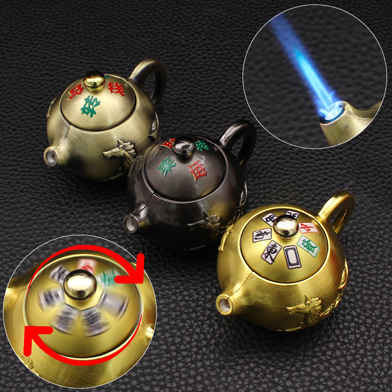 MK8088 Creative Rotating Gyro Tea Pot Lighter Metal Windproof Jet Flame Cigarette Lighter Wholesale