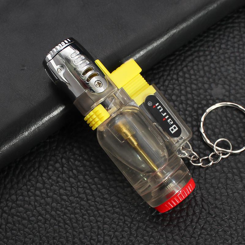 HB002A Creative Transparent Direct Injection Lighter Metal Lockable Fire windproof Gas Lighter Key Chain Wholesale