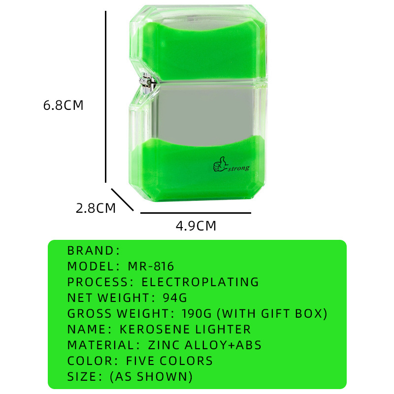 MR816   transparent luminous quicksand kerosene lighter creative grinding wheel open flame cigarette lighter wholesale