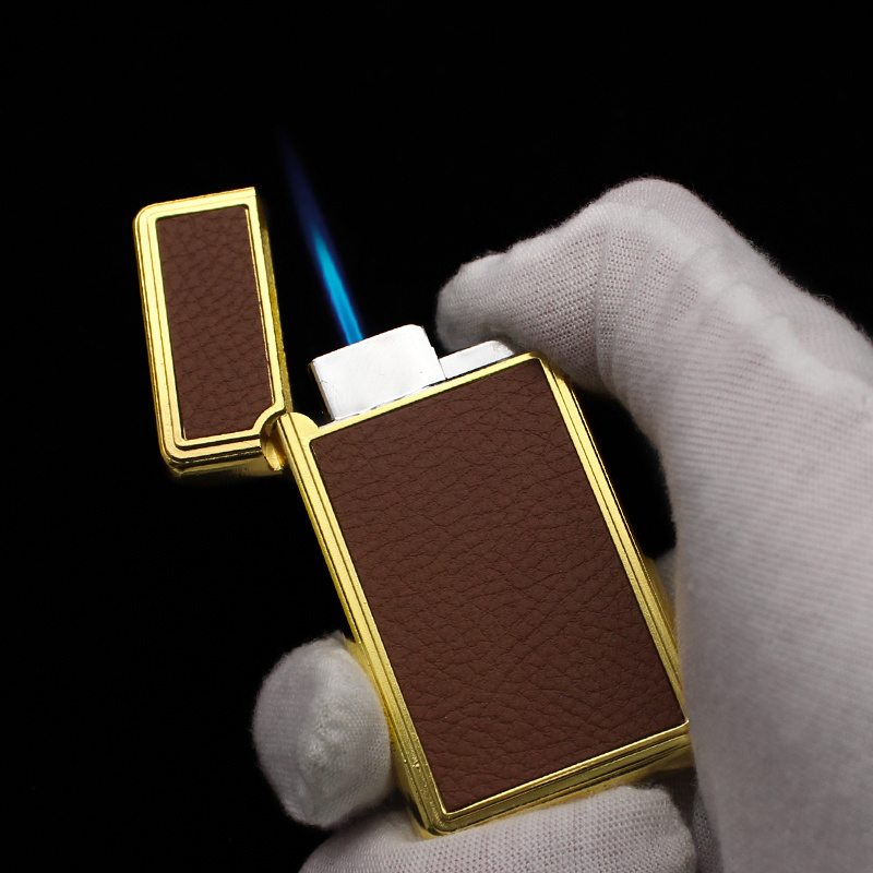 HP138  inflatable lighter windproof direct Blue Flame cigarette lighter metal pasted leather outdoor ignition lighter