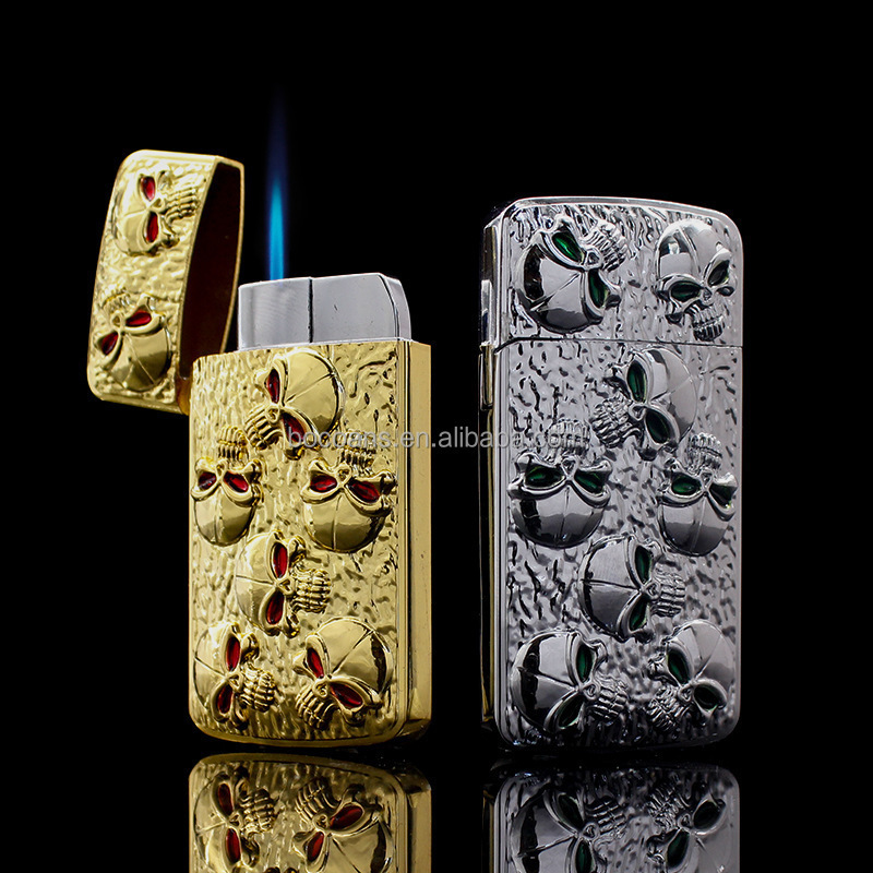 Zr906 creative metal red green eye skeleton windproof lighter straight to blue flame lighter