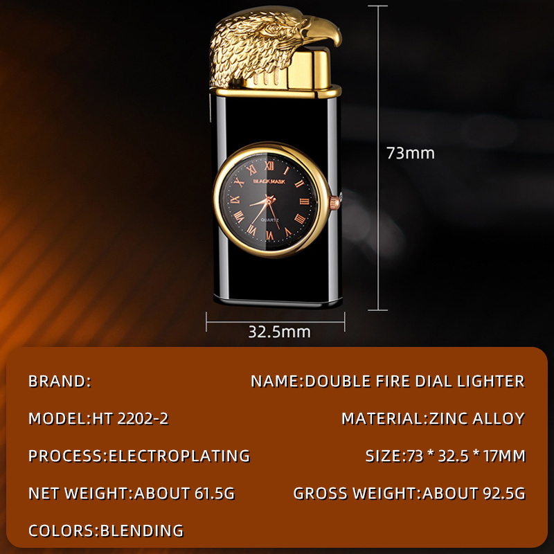 HT2202-2    Creative Eagle Head Dial Double Fire Switching Lighter Metal Jet Flame Open Fire Cigarette Lighter Wholesale