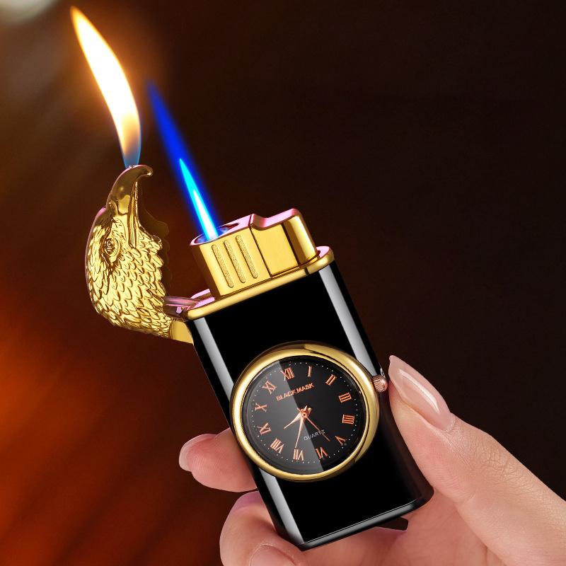 HT2202-2    Creative Eagle Head Dial Double Fire Switching Lighter Metal Jet Flame Open Fire Cigarette Lighter Wholesale