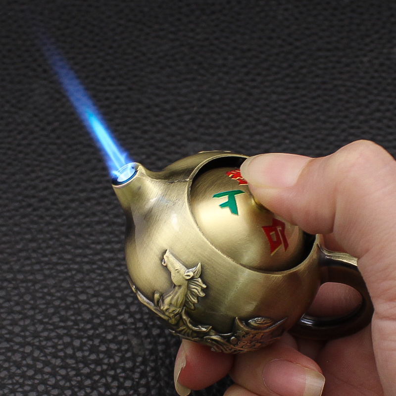 MK8088 Creative Rotating Gyro Tea Pot Lighter Metal Windproof Jet Flame Cigarette Lighter Wholesale