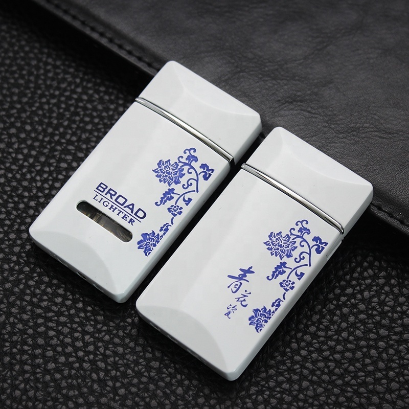 BD226  inflatable lighter windproof Red Flame cigarette lighter blue and white porcelain pattern metal lighter