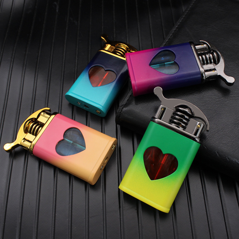 BL38-5 Heart shaped Transparent Visible Gas Lighter Metal Grinding Wheel Open Fire Inflatable Cigarette Lighter Wholesale