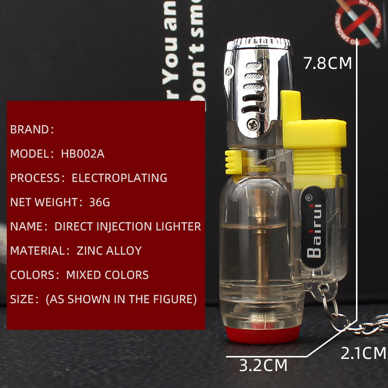 HB002A Creative Transparent Direct Injection Lighter Metal Lockable Fire windproof Gas Lighter Key Chain Wholesale