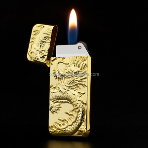 XF615 creative metal inflatable lighter personality small grinding wheel relief Golden Dragon Silver Dragon lighter