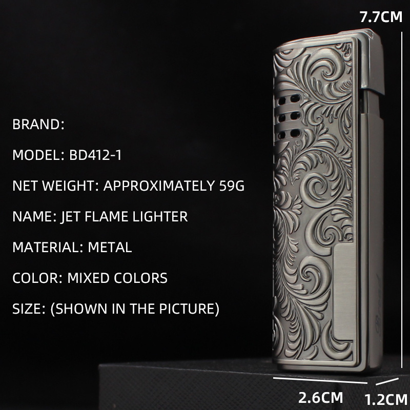 BD412-1  Creative Tang Grass Relief Craft Windproof Lighter Metal Jet Flame Gas Cigarette Lighter Wholesale