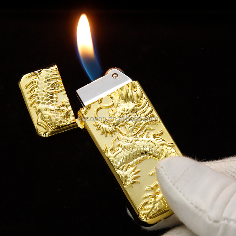 XF615 creative metal inflatable lighter personality small grinding wheel relief Golden Dragon Silver Dragon lighter