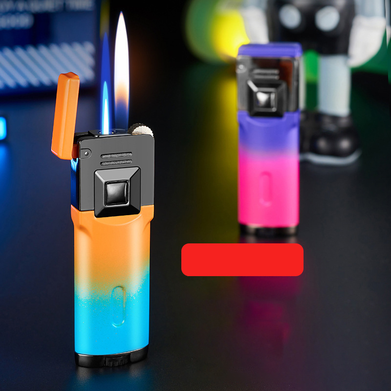 MK809   Double Fire Switchable Jet Flame Lighter Metal Windproof Open Flame Grinding Wheel Cigarette Lighter Cigarette Wholesale