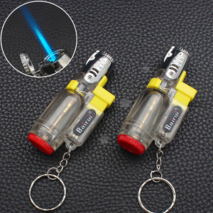 HB002A Creative Transparent Direct Injection Lighter Metal Lockable Fire windproof Gas Lighter Key Chain Wholesale