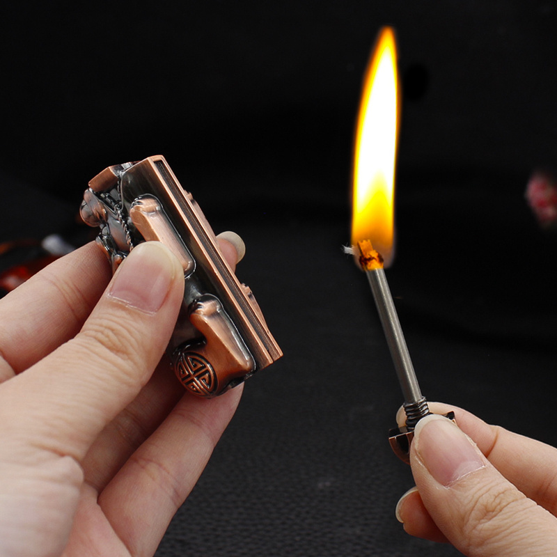 BZ018   creative match pixiu kerosene lighter metal key chain open flame cigarette lighter wholesale