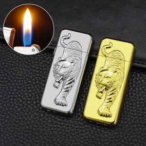 XF616   New Tiger Embossed Craft Grinding Wheel Lighter Metal Drawing Open Flame Inflatable Cigarette Lighter Wholesale