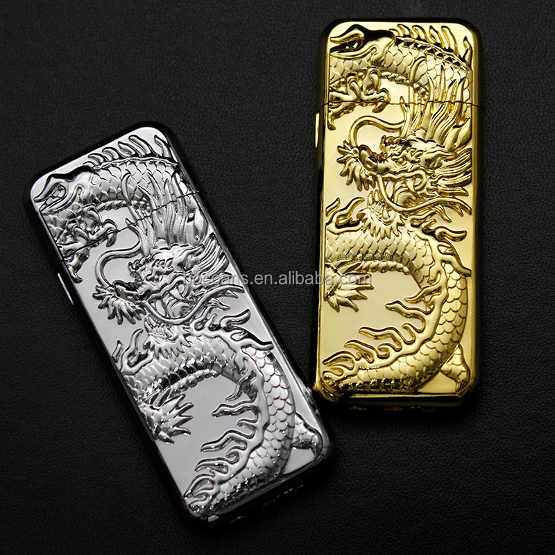 XF615 creative metal inflatable lighter personality small grinding wheel relief Golden Dragon Silver Dragon lighter