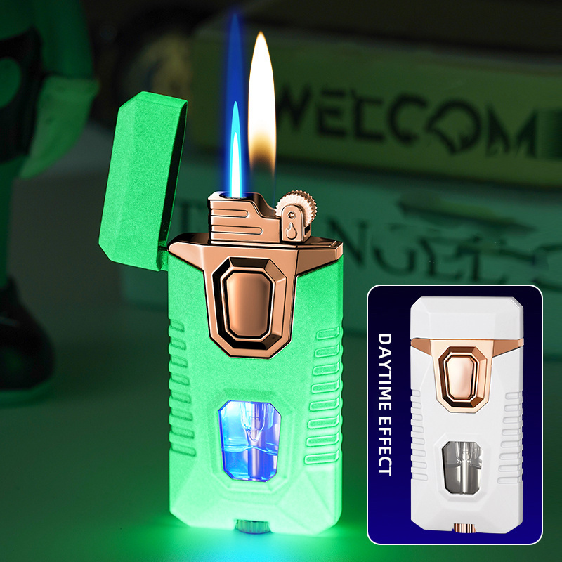 TH630 dual flame switching open flame jet lighter metal visible gas night light cigarette lighter wholesale