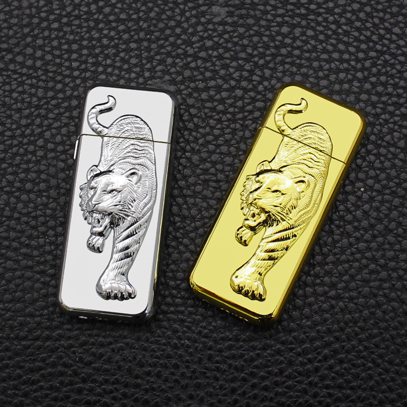 XF616   New Tiger Embossed Craft Grinding Wheel Lighter Metal Drawing Open Flame Inflatable Cigarette Lighter Wholesale