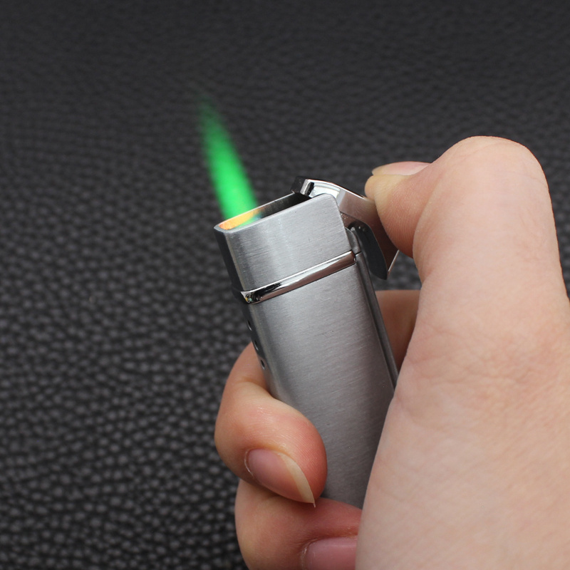 BD262B   creative windproof green flame lighter metal gas cigarette lighter outdoor cigarette set wholesale