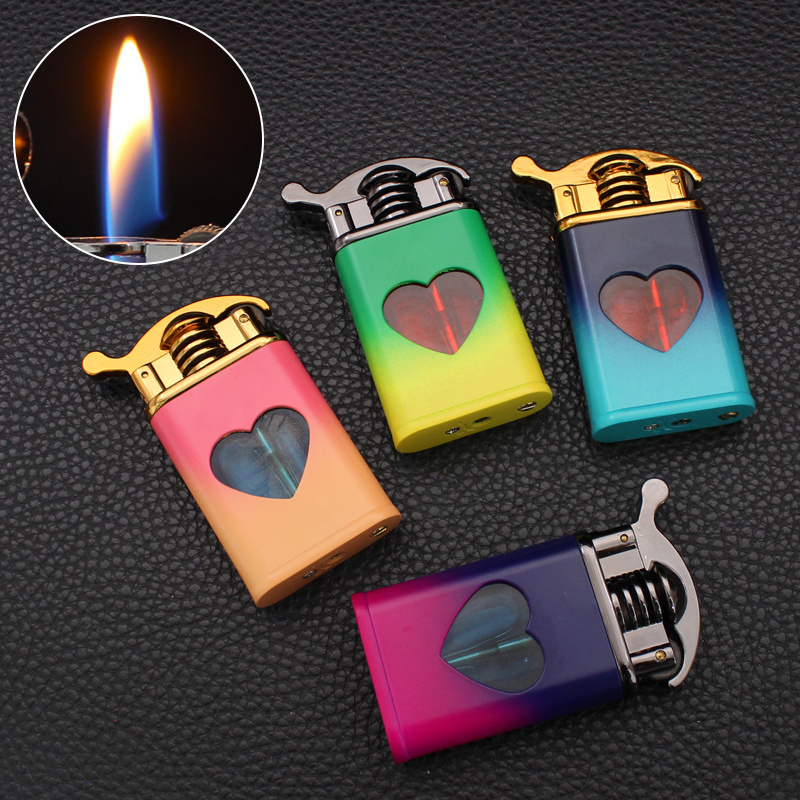 BL38-5 Heart shaped Transparent Visible Gas Lighter Metal Grinding Wheel Open Fire Inflatable Cigarette Lighter Wholesale