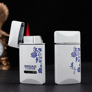 BD226  inflatable lighter windproof Red Flame cigarette lighter blue and white porcelain pattern metal lighter