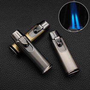 BD420 Creative Double Fire Jet Flame Lighter Metal Business Inflatable Windproof Cigarette Lighter Gift Box Wholesale