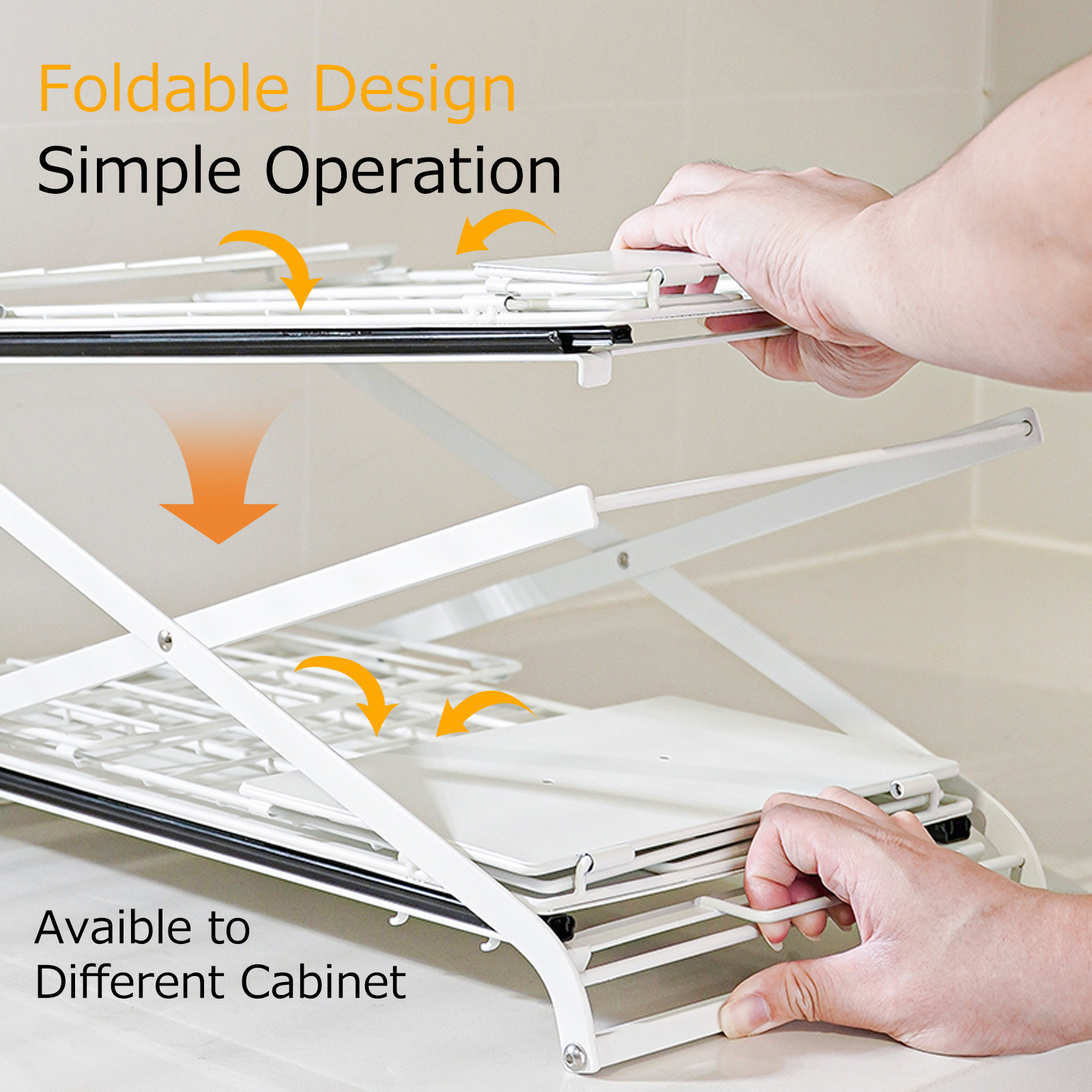 Foldable Metal Pull out Adjustable Height 2 Tier under Sink Storage Organizer with Sliding Drawer Cabinet Storage Rack