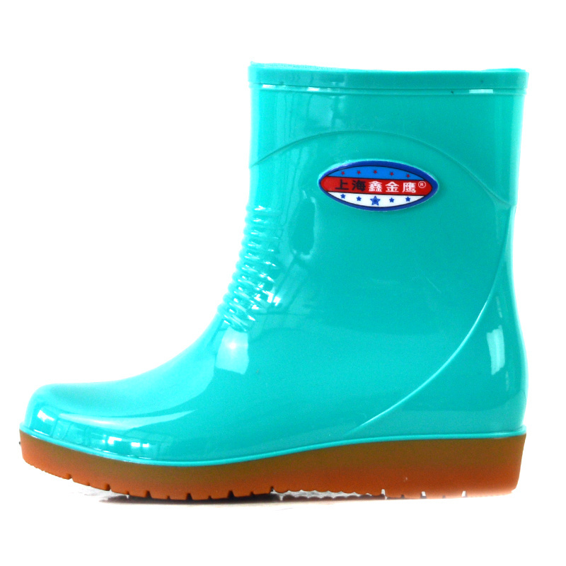 Leisure Women's Low-Heeled Round Toe Shoes Waterproof Middle Tube Rain Boots Wellington