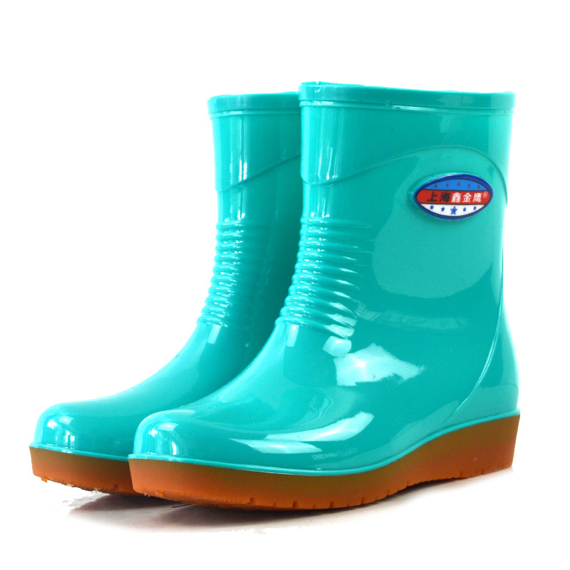 Leisure Women's Low-Heeled Round Toe Shoes Waterproof Middle Tube Rain Boots Wellington