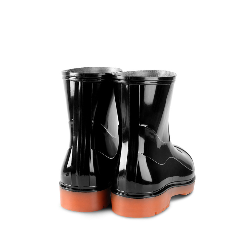 Black men's short ankle Pvc rain shoes Wellington oil and acid and alkali resistant waterproof men's rain boots wholesale