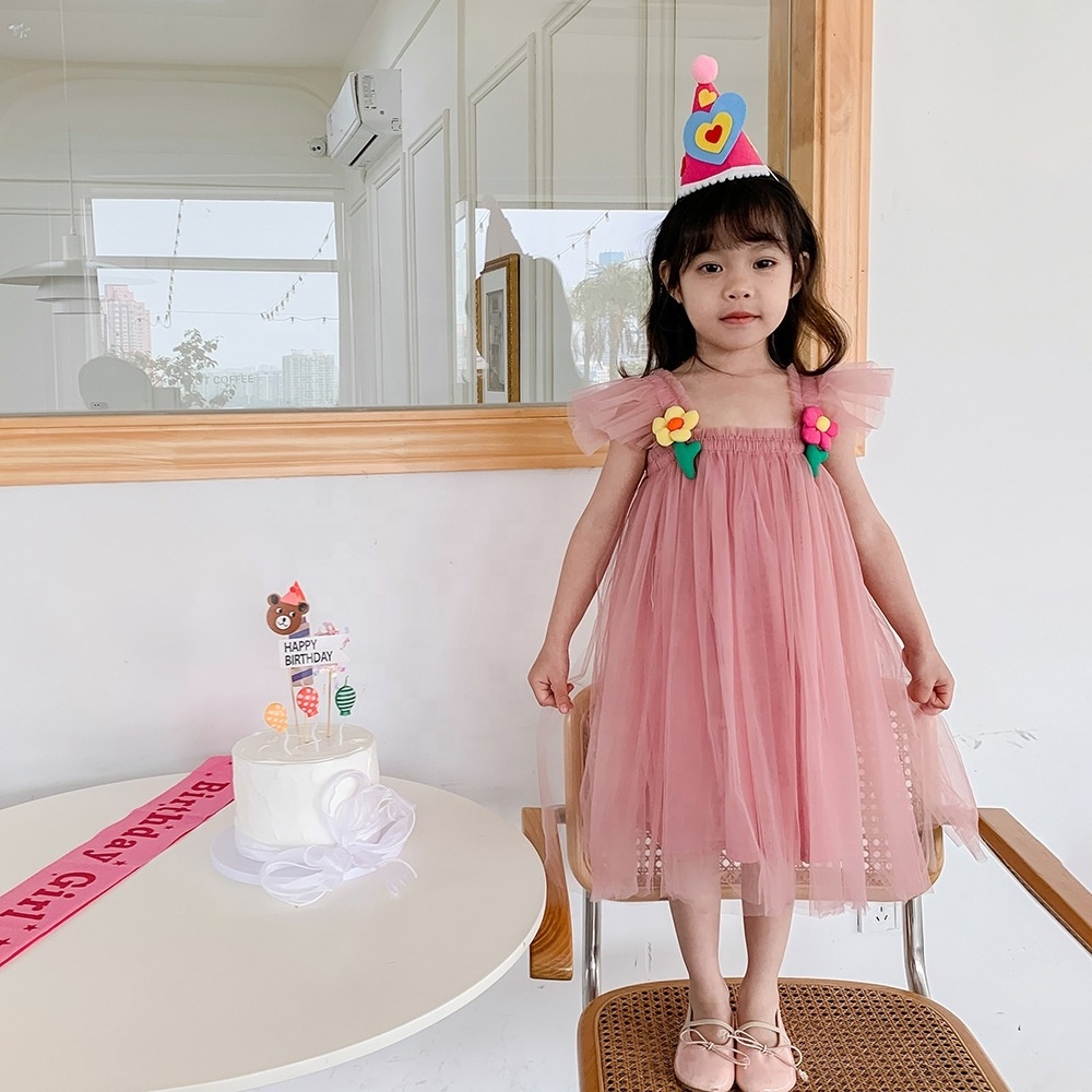 Ins hot sale sling strap baby girl summer dresses solid color little girl dress kids tulle tutu dress for 1-10 years