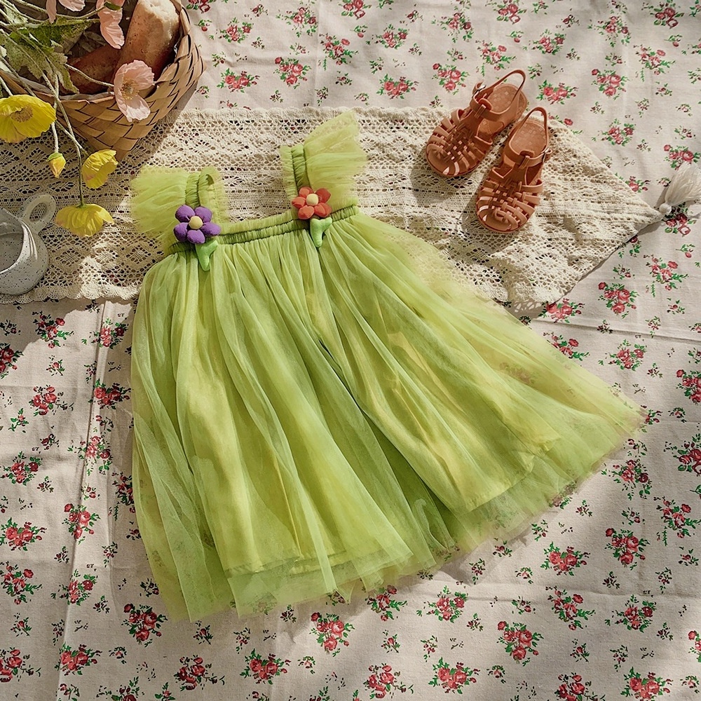 Ins hot sale sling strap baby girl summer dresses solid color little girl dress kids tulle tutu dress for 1-10 years