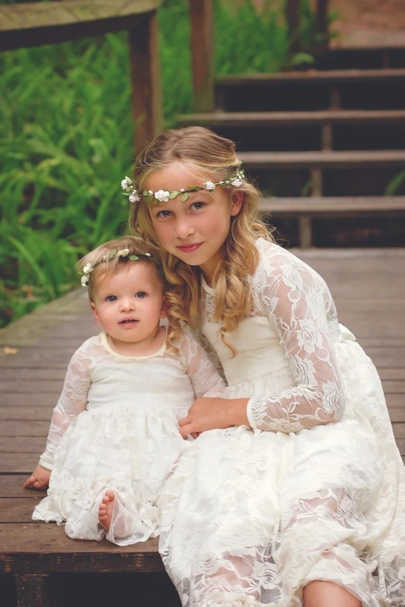 Boutique kids girl long dresses wedding Toddler Frocks Kids White Dress Tulle Flower Lace white ball gown dresses for kids